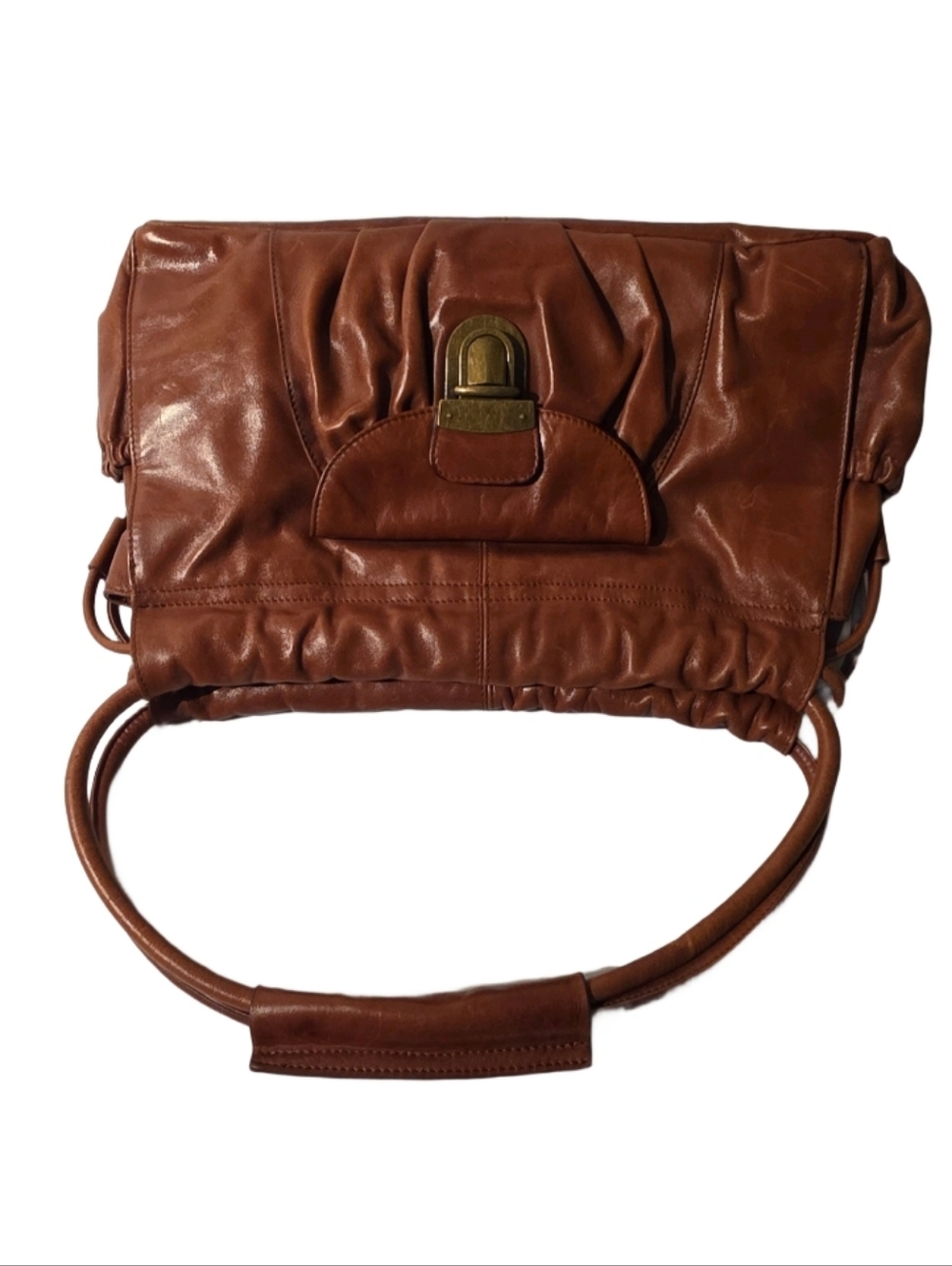 HOBO International Brown Leather Ruched Shoulder Bag Slouchy Satchel 16x10x6 8" - Picture 3 of 9